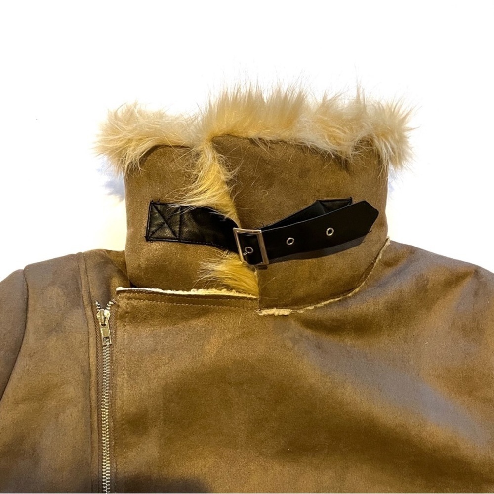 JCL moto faux suede bomber jacket tan light brown teddy sherpa size M - Picture 7 of 15